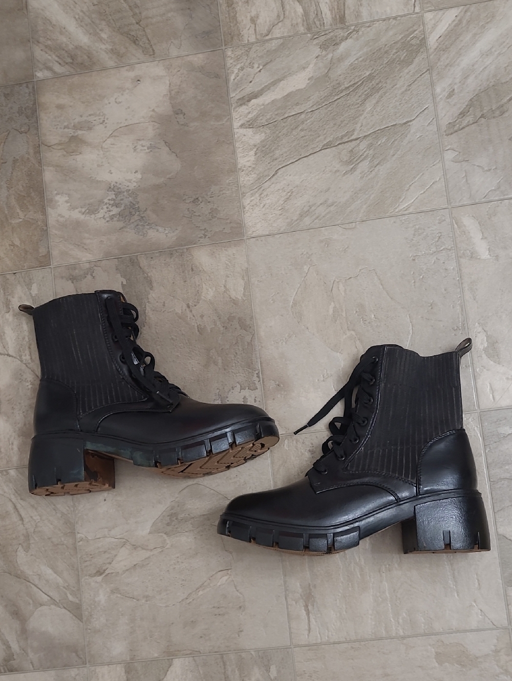 Black Lace-Up Chunky Heel Ankle Boots - Brand Iuv